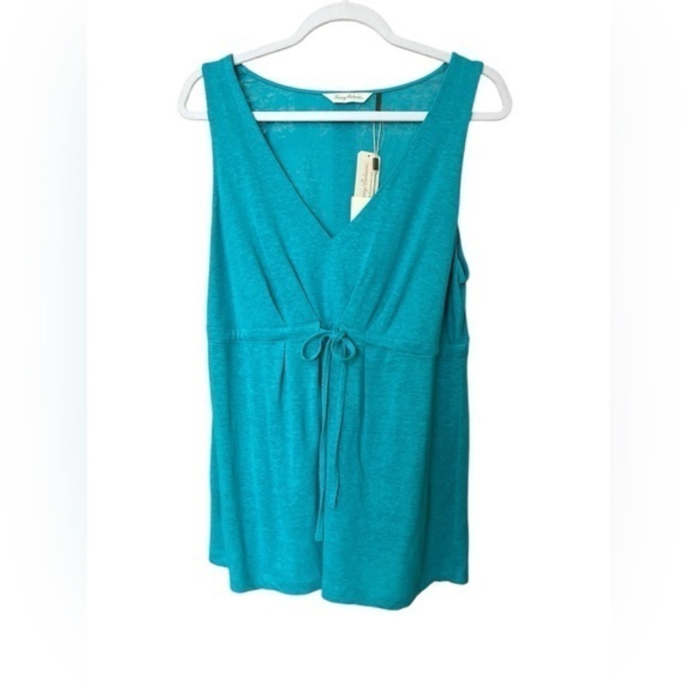Tommy Bahama Sleeveless Linen Tie Front Top, Large